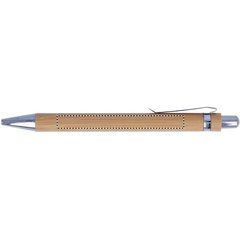 Bolígrafo automático de bambú con detalles cromados | Lateral Derecho