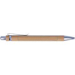 Bolígrafo automático de bambú con detalles cromados | Lateral Izquierdo