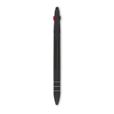 Bolígrafo antideslizante de tres tintas (azul, rojo y negro) con puntero