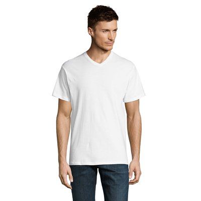 Camiseta Hombre Algodón Cuello Pico Blanco S