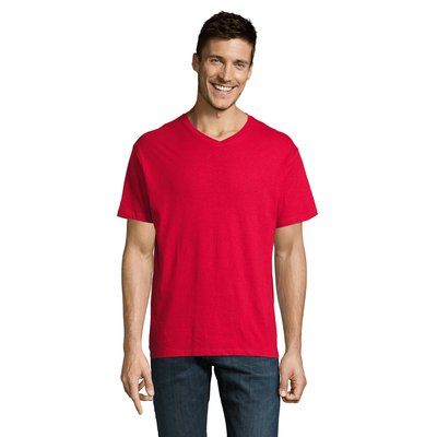Camiseta Hombre Algodón Cuello Pico Rojo XXL