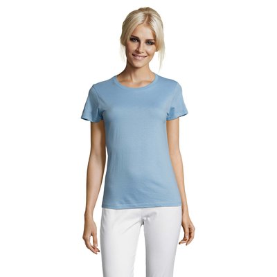 Camiseta Mujer Algodón Corte Entallado Azul Claro M