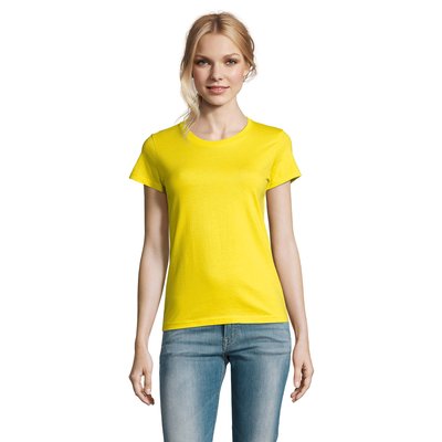 Camiseta Mujer Algodón Semi-Peinado Amarillo M