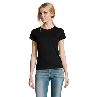 Camiseta Mujer Algodón Semi-Peinado Negro 3XL