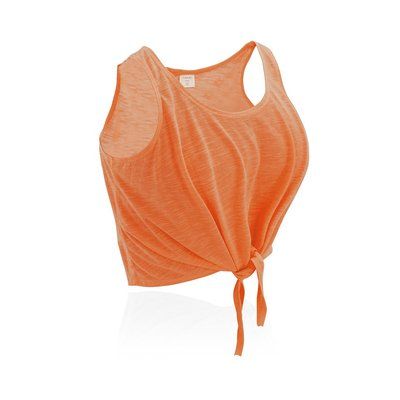 Camiseta Top Fresco de Tirantes con Nudo Naranja Fluor L
