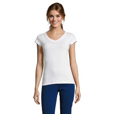 Camiseta Mujer Entallada Algodón Escote Pico Blanco L