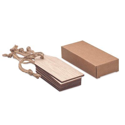 6 Etiquetas de Madera con cordón de Yute