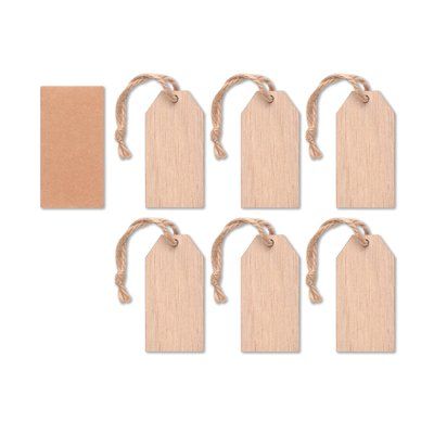 6 Etiquetas de Madera con cordón de Yute