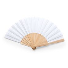 Abanico con varillas madera y tela poliéster Blanco