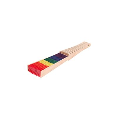 Abanico de madera natural con tela poliéster multicolor