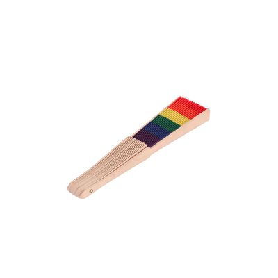 Abanico de madera natural con tela poliéster multicolor