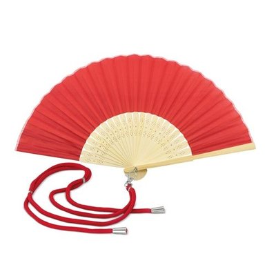 Abanico bambú y poliéster con cordón ajustable
