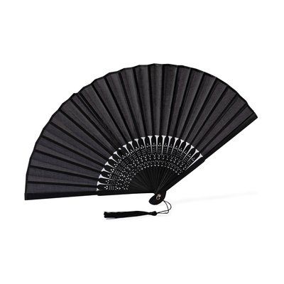 Abanico de bambú y poliéster negro Negro