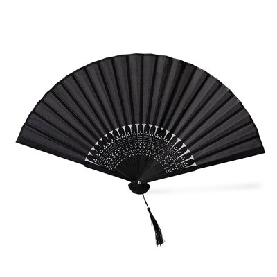 Abanico de bambú y poliéster negro