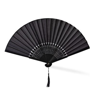 Abanico de bambú y poliéster negro