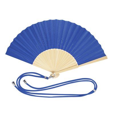 Abanico de bambú y resistente poliéster con cordón ajustable Azul