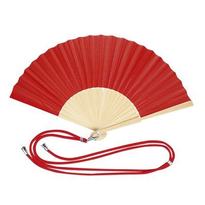 Abanico de bambú y resistente poliéster con cordón ajustable Roj