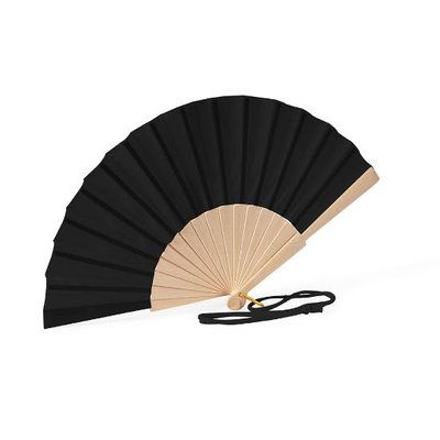 Abanico madera 26 cm con cordón Negro