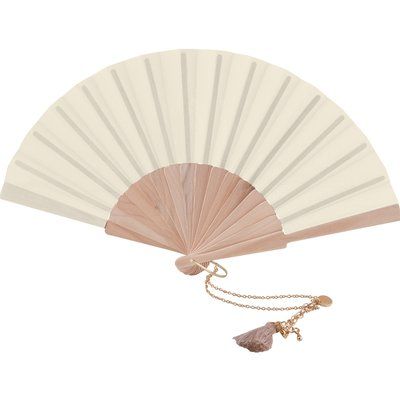 Abanico Madera/Poliéster 23cm con Pulsera y Borla NAT