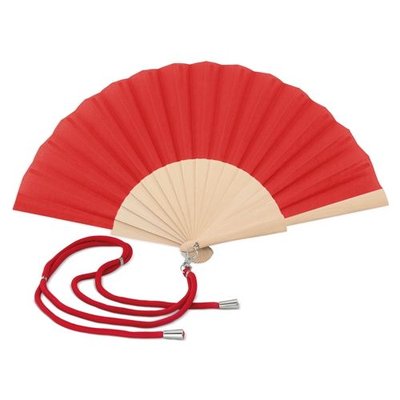 Abanico de madera y poliéster con cordón ajustable