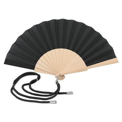 Abanico de madera y poliéster con cordón ajustable