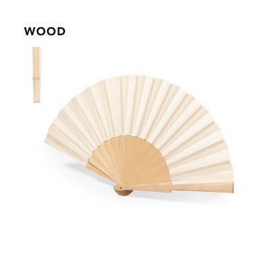Abanico de madera y tela de algodón y poliéster