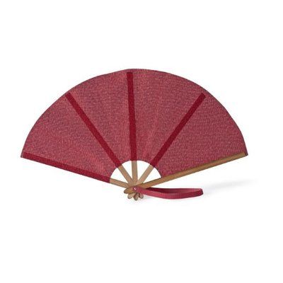 Abanico original de bambú y poliéster con 5 varillas y cinta Rojo