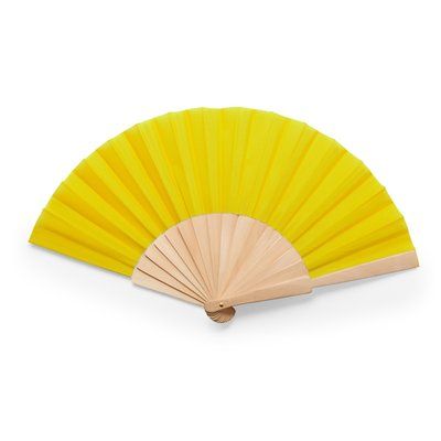 Abanico con varillas madera y tela poliéster Amarillo