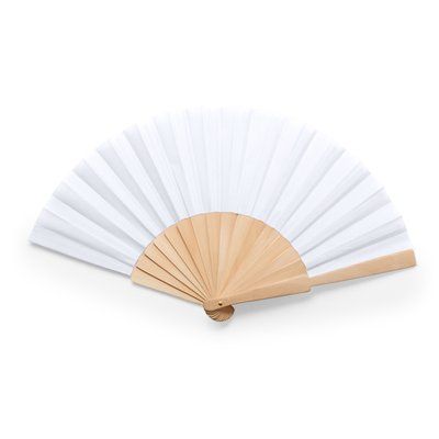 Abanico con varillas madera y tela poliéster Blanco
