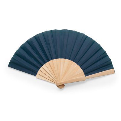 Abanico con varillas madera y tela poliéster Marino