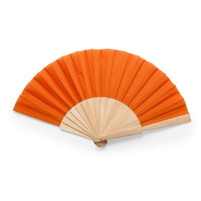 Abanico con varillas madera y tela poliéster Naranja