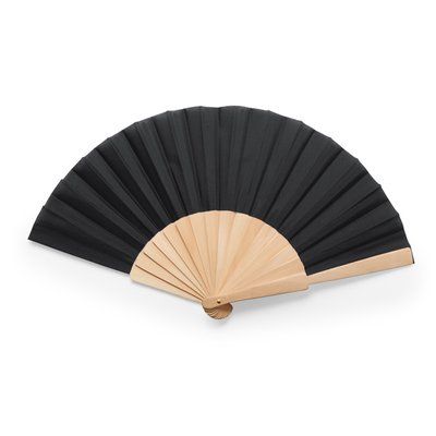 Abanico con varillas madera y tela poliéster Negro