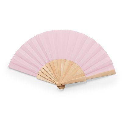 Abanico con varillas madera y tela poliéster Rosa Claro