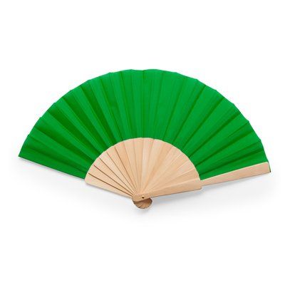 Abanico con varillas madera y tela poliéster Verde Helecho
