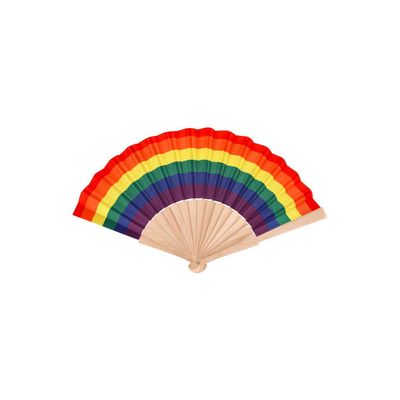 Abanico de madera natural con tela poliéster multicolor Rain
