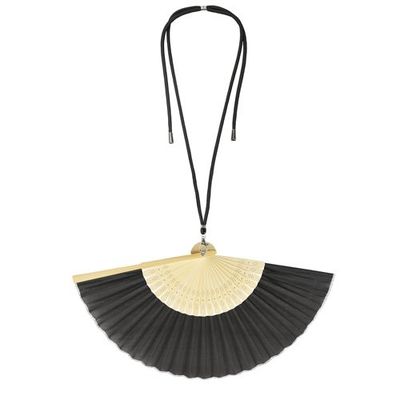Abanico bambú y poliéster con cordón ajustable