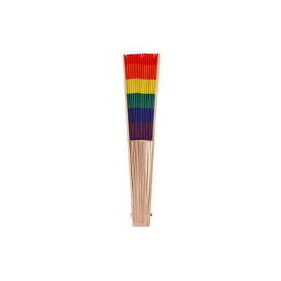 Abanico de madera natural con tela poliéster multicolor