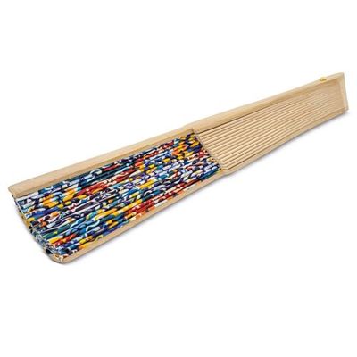 Abanico estampado de madera y poliéster