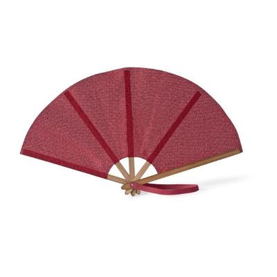 Abanico original de bambú y poliéster con 5 varillas y cinta Rojo