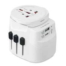 Adaptador universal con USB conexión a tierra y 3 polos Blanco