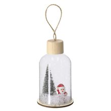 Adorno navideño de vidrio con base de madera Natu
