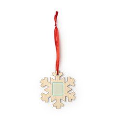 Adorno navideño de madera con cinta roja | ZONA4 | 25 x 30