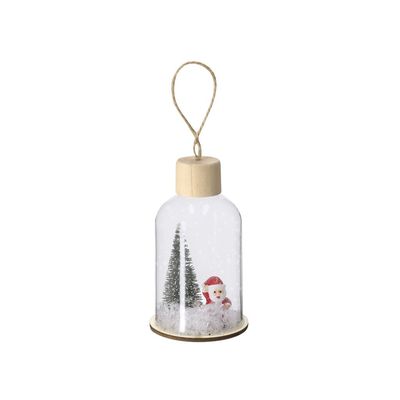 Adorno navideño de vidrio con base de madera Natu