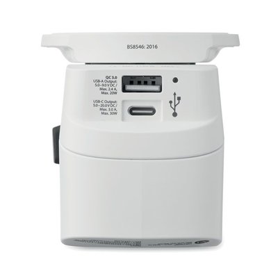 Adaptador universal con USB conexión a tierra y 3 polos