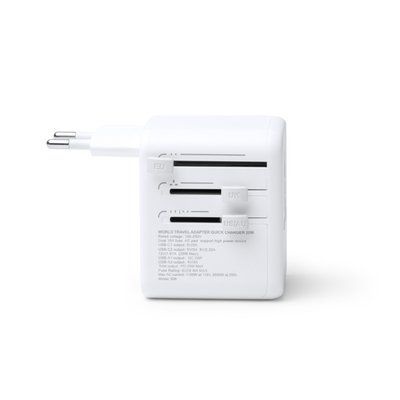 Adaptador de viaje con carga rápida y 20W