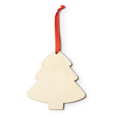 Adorno navideño de madera con cinta roja Arbol