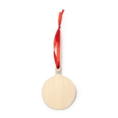 Adorno navideño de madera con cinta roja Bola Talla Única Adulto