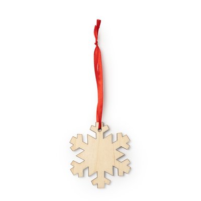 Adorno navideño de madera con cinta roja Copo