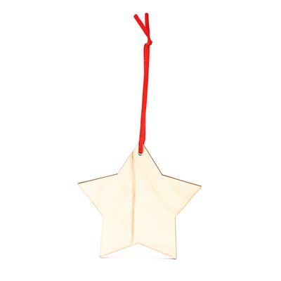 Adorno navideño de madera con cinta roja ESTRELLA Talla Única Adulto