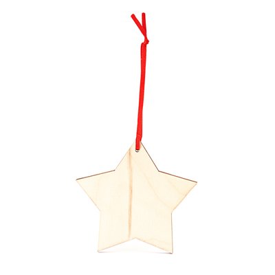 Adorno navideño de madera con cinta roja ESTRELLA